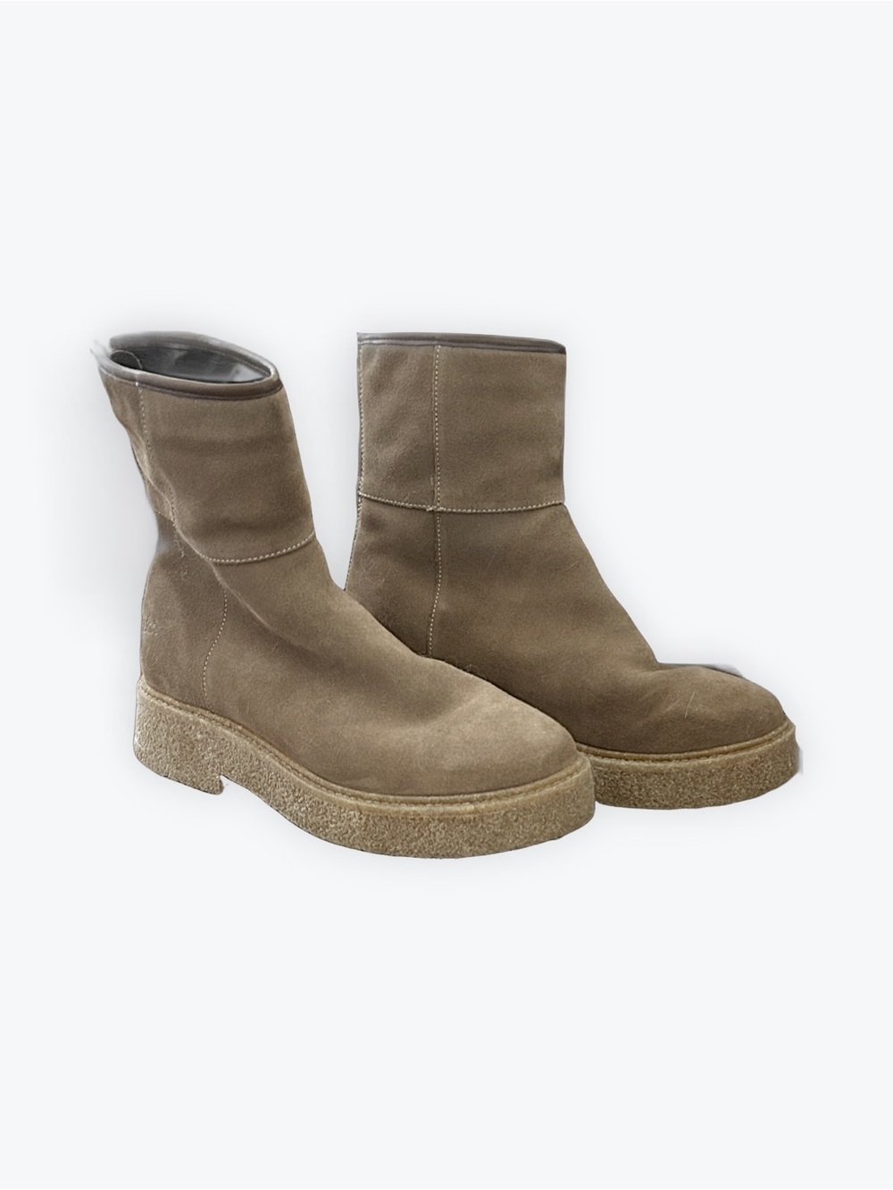 Bos. & Co. Suede waterproof Ankle Booties in Taupe with shearling lining